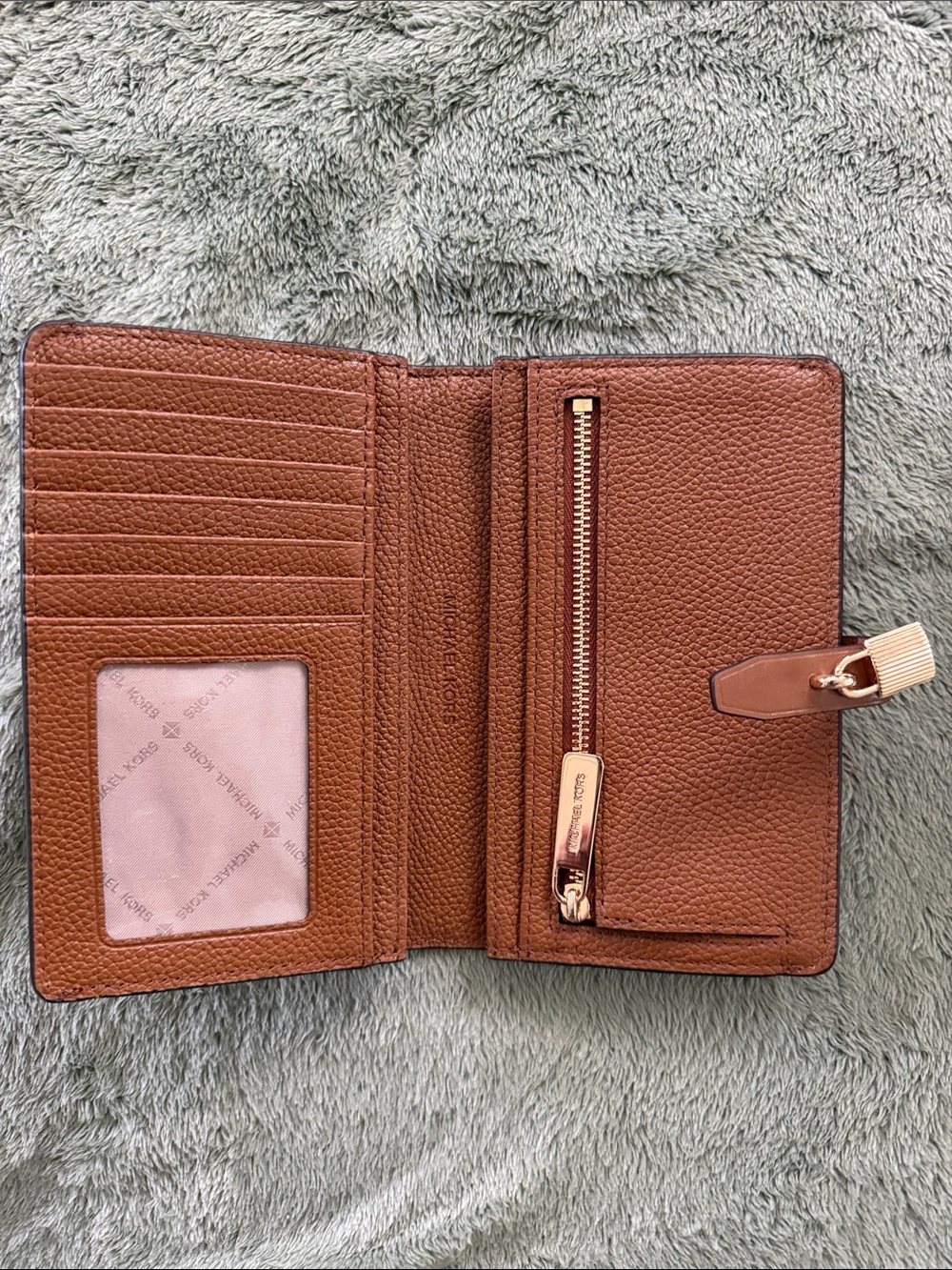 Michael Kors Cognac Pebbled Leather Wallet with Gold Padlock - Picture 2 of 4